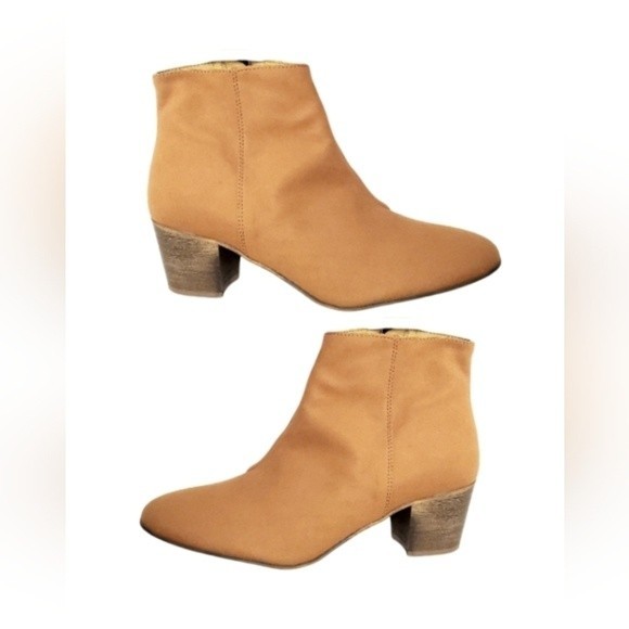 Heeled Ankle Boots zipperd Elegant Tan Suede Leather Style READ - Picture 4 of 15